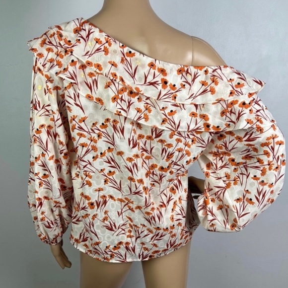 NEW MAJE CREAM FLORAL PRINT ONE-SHOULDER TOP - Picture 6 of 8